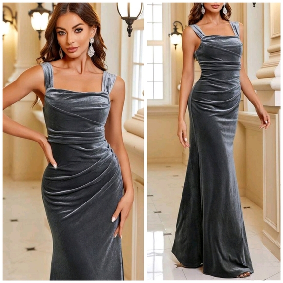 Luxury Velvet Wrap Ruched Mermaid – Maxi Dress